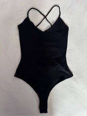 Windsor Black Crisscross Strap One-Piece Bodysuit